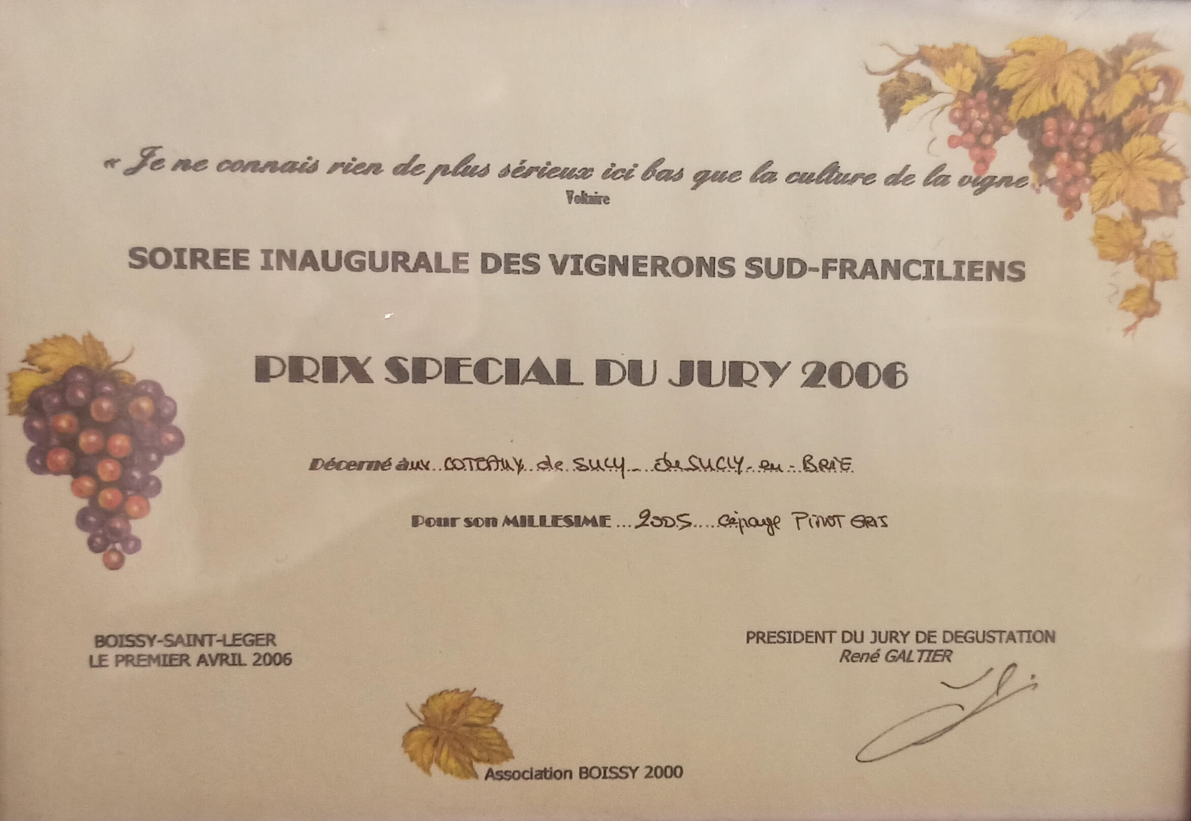 Médaille 2005 Pinot Gris